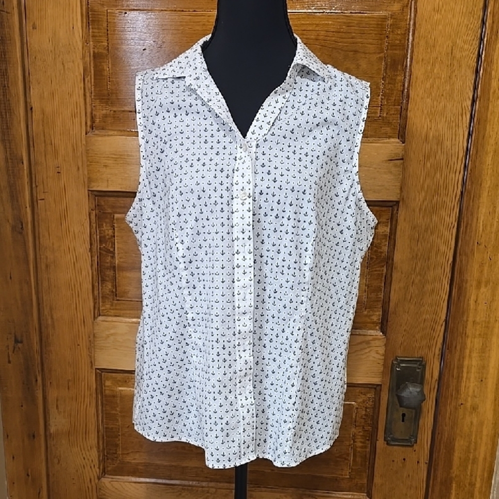 Talbots Black and White Coastal Sleeveless  Blouse 14P